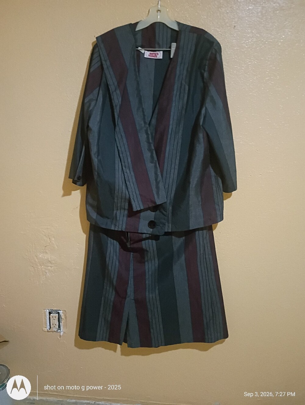 Classic Striped Two-Piece Dress Set in Gray and Brown
